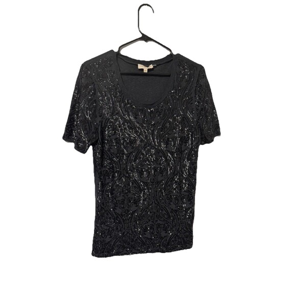 Tory Burch Tops - Tory Burch Arabesque Gillian Sequin Tee Shirt Short-Sleeve M Gray Black Women's